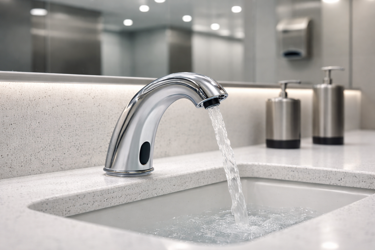 Commercial touchless sensor faucet installation